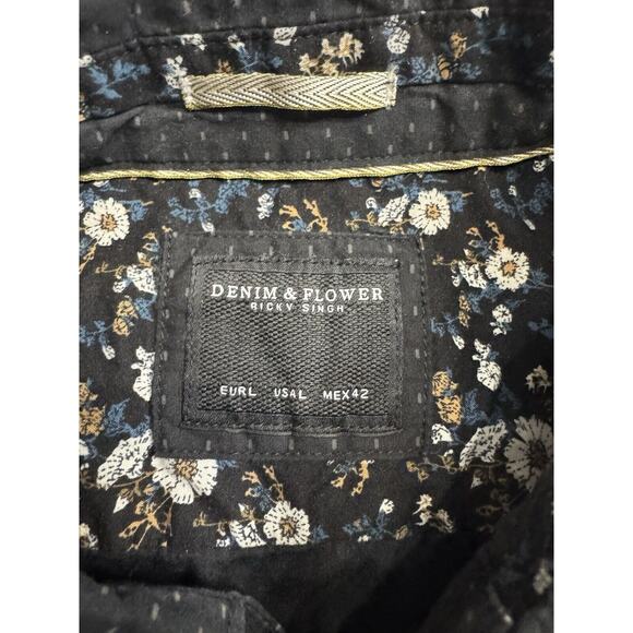 Denim & Flower Button-Up Shirt Men's Size L Black With Dots Long Sleeve Cotton - Picture 4 of 5